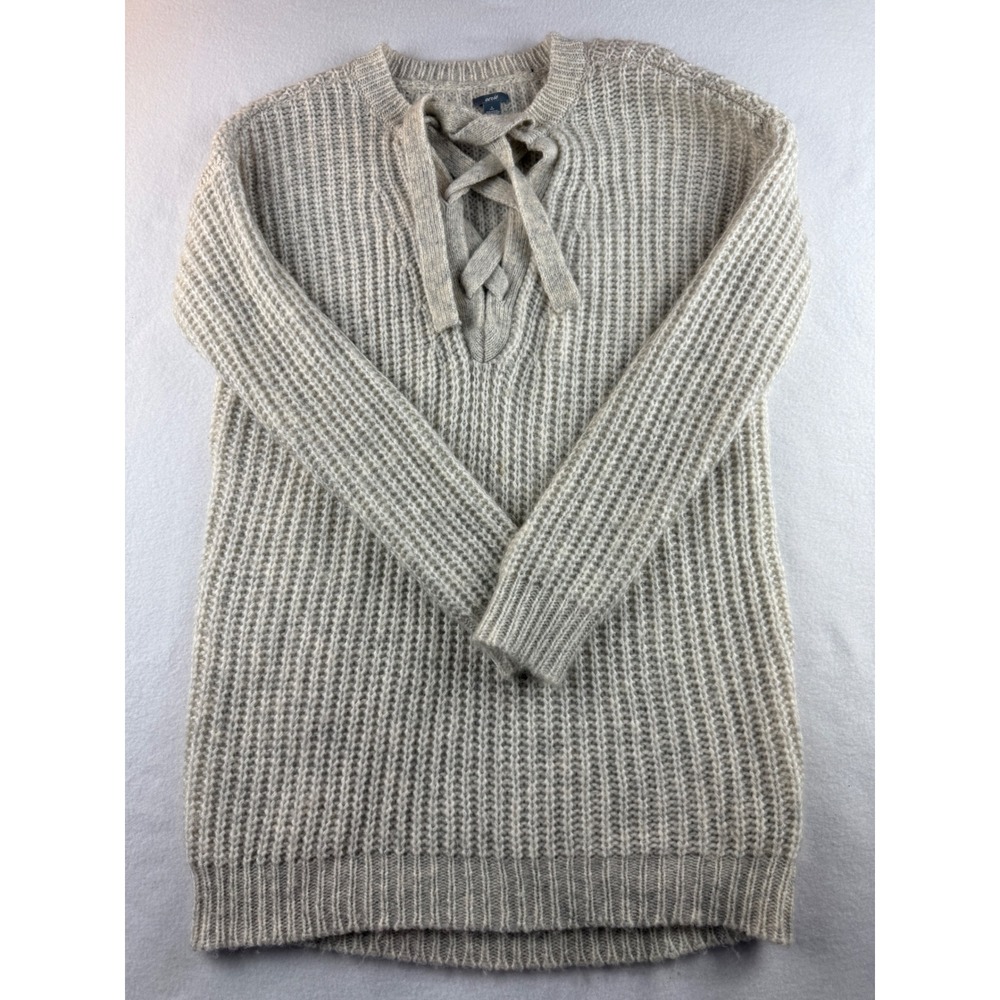 Aerie Womens Knit Sweater Dress Small S Lace Up V Neck Long‎ Sleeve Casual Gray